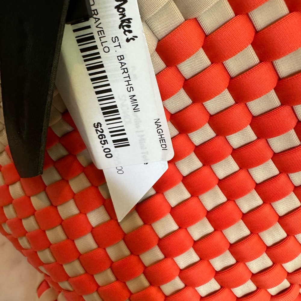 Naghedi St. Barths Mini Orange and Cream Woven Ravello Tote - Picture 3 of 5
